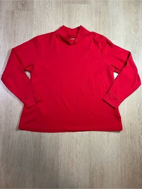 Lands’ End Rich Red Mock Neck Minimalist Chic Top